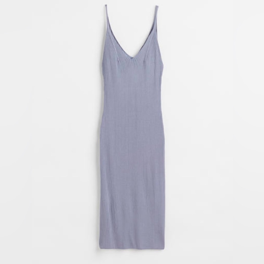 NWOT Greyish Blue H&M Ribbed Bodycon Midi Dress